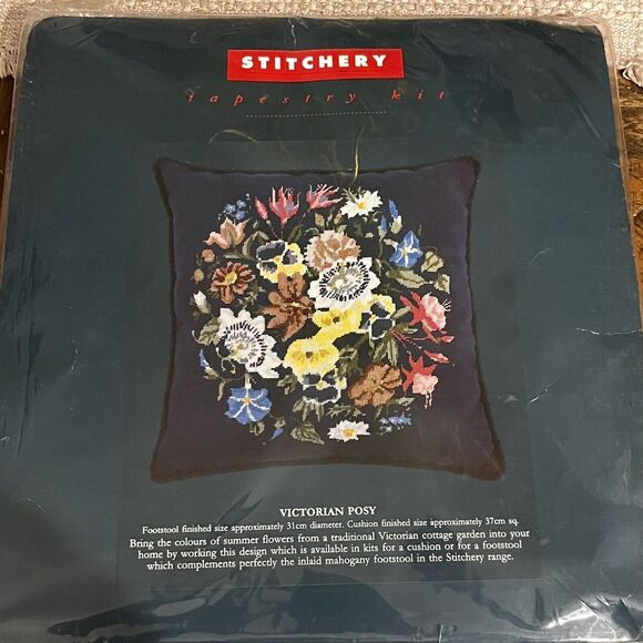 Stitchery Needlepoint Kit Victorian Posy Embroidery Footstool or Pillow Crewel - Picture 2 of 8